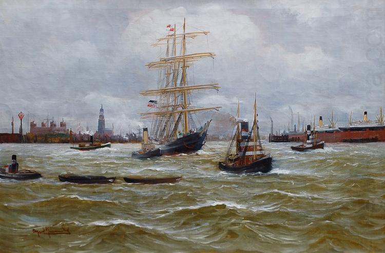 Alfred Jensen Dreimaster und Schlepper im Hamburger Hafen china oil painting image